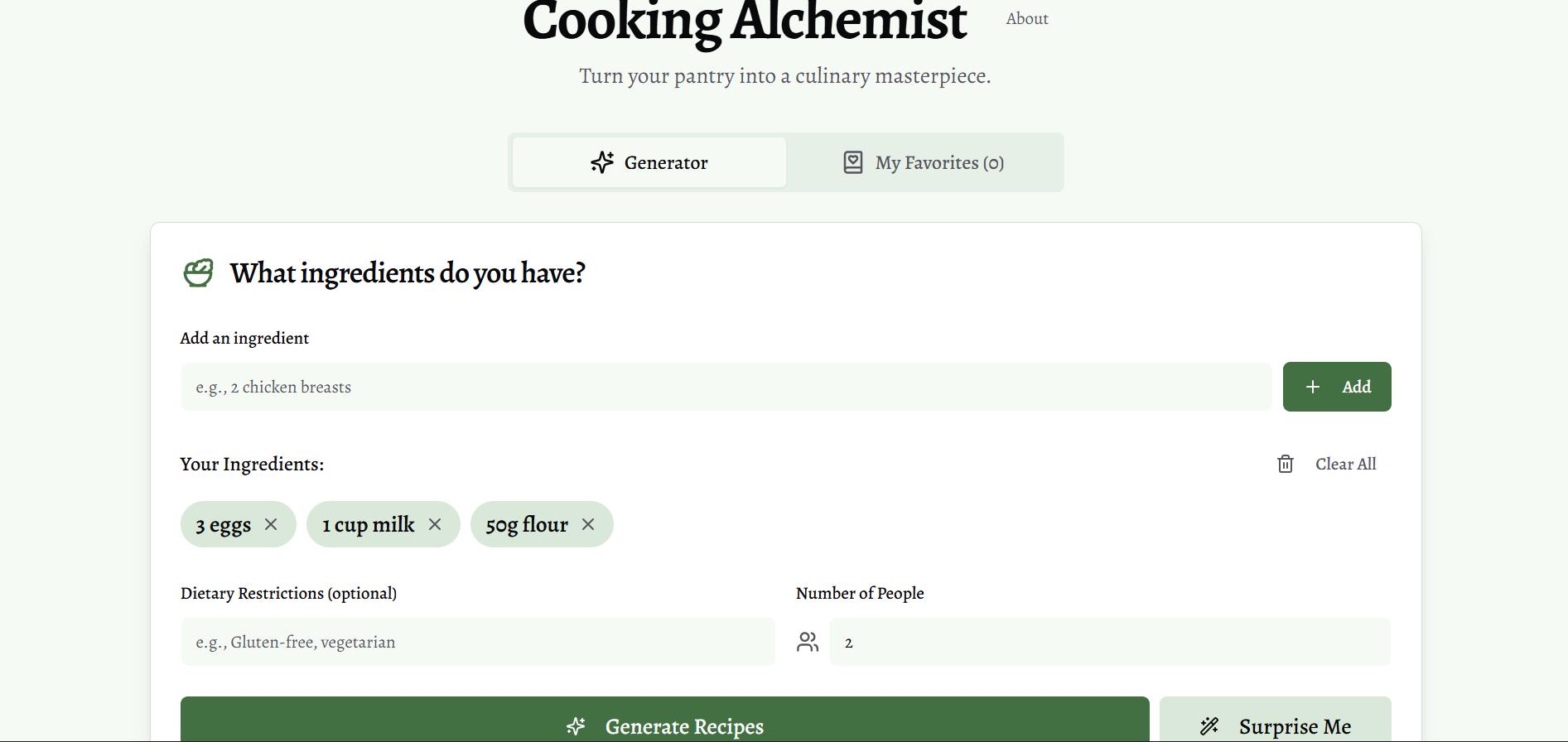 Cooking Alchemist AI Recipe Generator